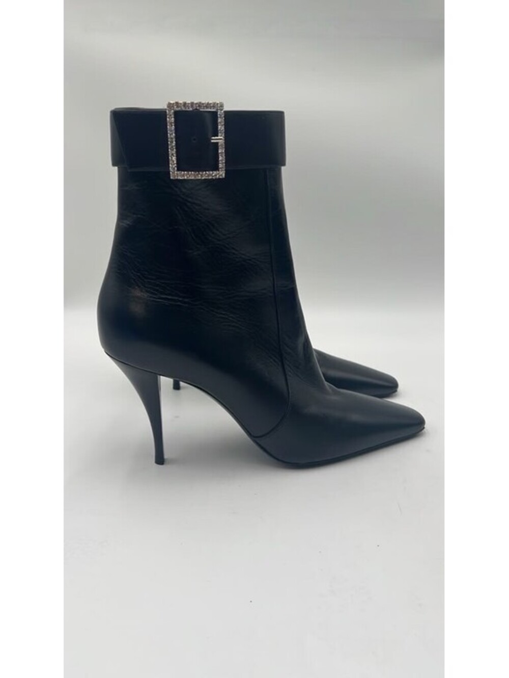 Women’s Saint Laurent Tom 90 Crystal-Buckle Leather Ankle Boots Size 39